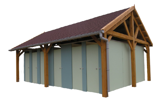 Sanitaires publics extérieurs KALYSSE - Chalet en sapin rouge traité autoclave avec toiture à deux pentes et équipements modulables_0