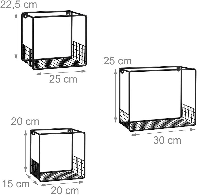 SET DE 3 ÉTAGÈRES TABLETTES FLOTTANTES EN MÉTAL NOIR 13_0002493_2_0