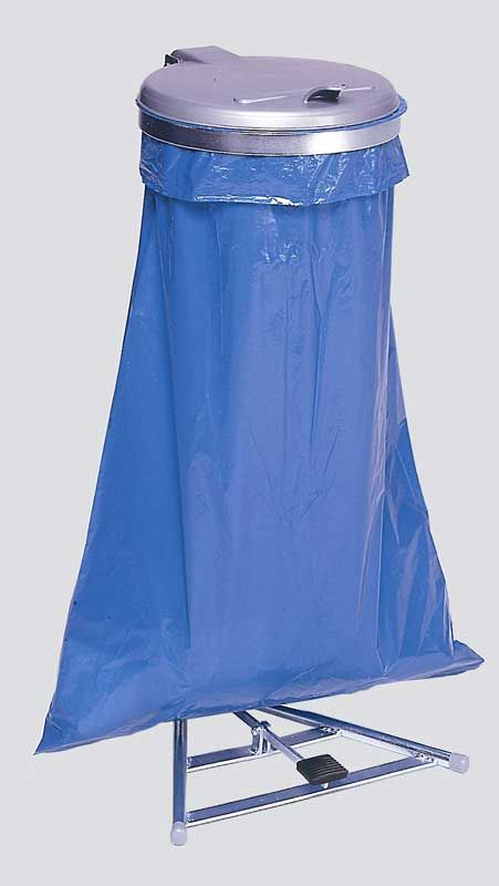 Support sac poubelle avec pédale - acier galvanisé - 110 L - couvercle plastique gris - 10245_0