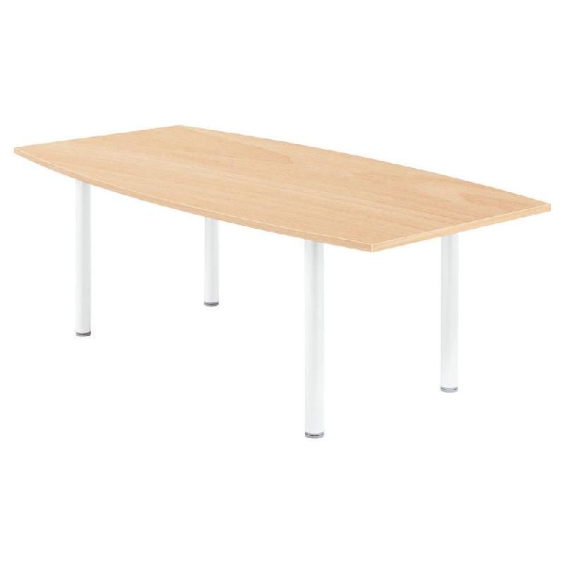 TABLE TONNEAU AVEC ÉLECTRIFICATION ACTUAL L. 200 X 100 CM - PLATEAU HÊTRE - PIED TUBULAIRE BLANC