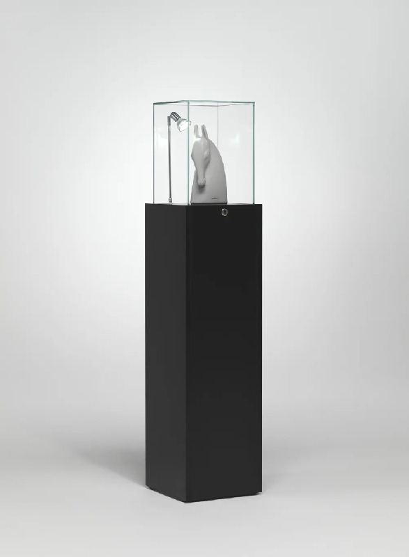 Vitrine muséographique colonne TA/30VA - noir - dimensions 30x30x126 cm avec spot LED intégré et cloche vitrée_0