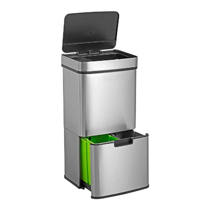 Wellhome WELL HOME - Poubelle de Recyclage 67L (42L+25L) à 2 compartiments, ouverture automatique en acier inoxydable - gris inox WH13931_0