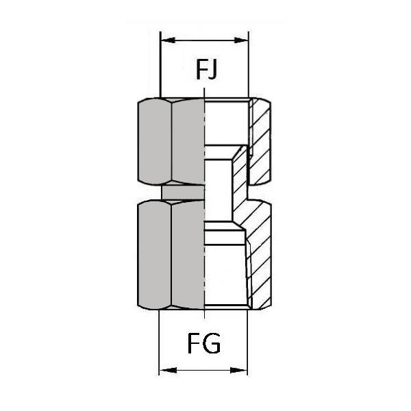 Adaptateurs - Droit femelle tournant JIC - X femelle gaz cylindrique - FJ7/16 / FG1/4 - Ø FJ 7/16' (9.71 mm) - Ø FG 1/4' (11.44 mm) - JFFG000404_0