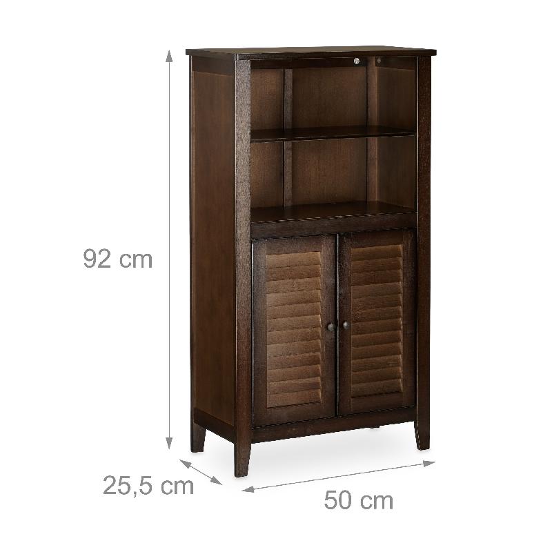 Armoire de salle de bain sur pied - Meuble de rangement 92 cm en bambou marron avec portes magnétiques - 13_0000285_0