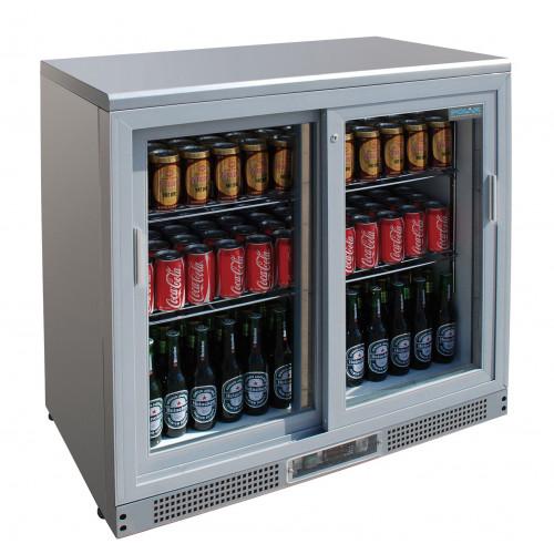 ARRIÈRE BAR RÉFRIGÉRÉ 2 PORTES VITRÉES COULISSANTES INOX POLAR - 223 L