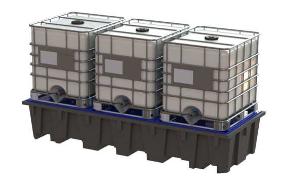 Bac de rétention pour rayonnages - MRPRACK3300 - 1650L - 3 palettes IBC - 3280x1300x575mm_0