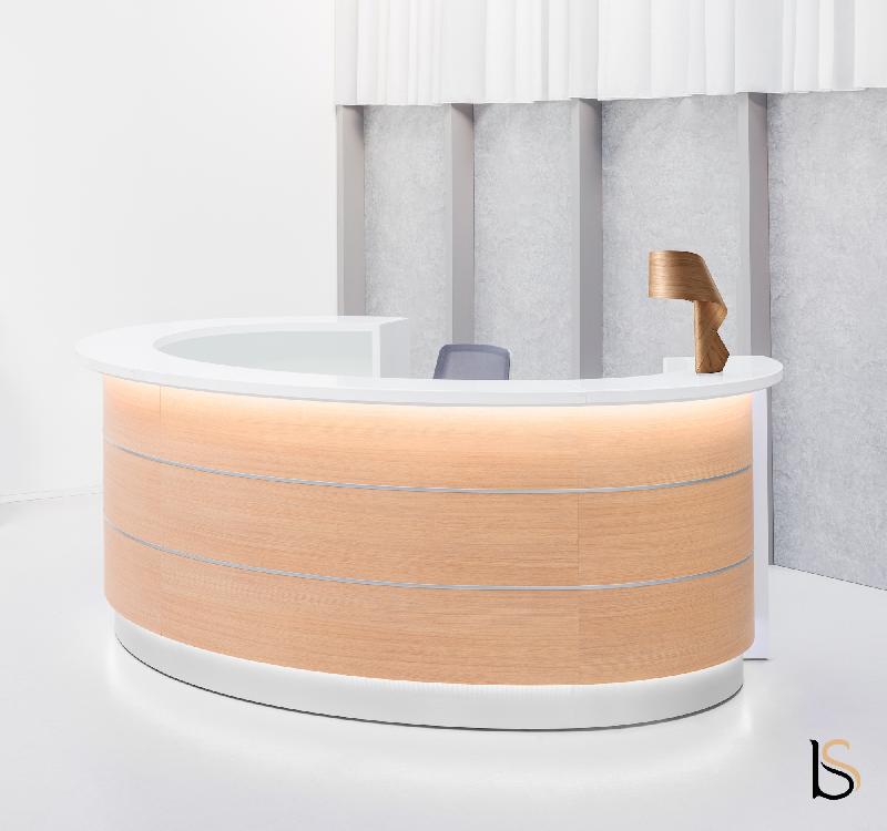 Banque d'accueil arrondie Valde - MDD - Chêne Ambré_0