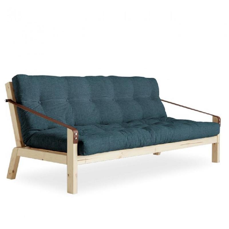 BANQUETTE FUTON POETRY EN PIN MASSIF COLORIS BLEU PROFOND COUCHAGE 130 X 190 CM._0