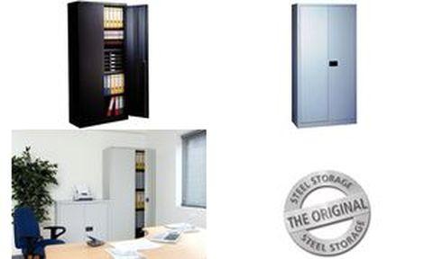Bisley - Armoire à portes battantes Universal Slimline, gris clair avec étagères réglables et mécanisme de verrouillage 3 points_0