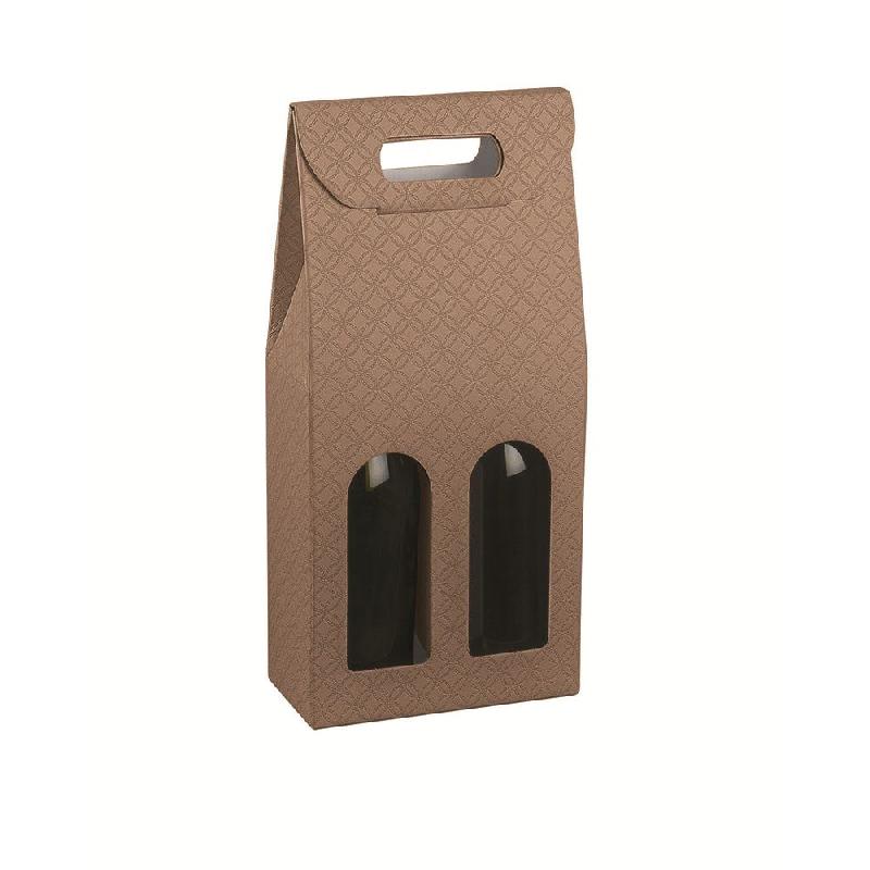 Boîte 2 bouteilles carton imprimé matelassé taupe - par 10_0