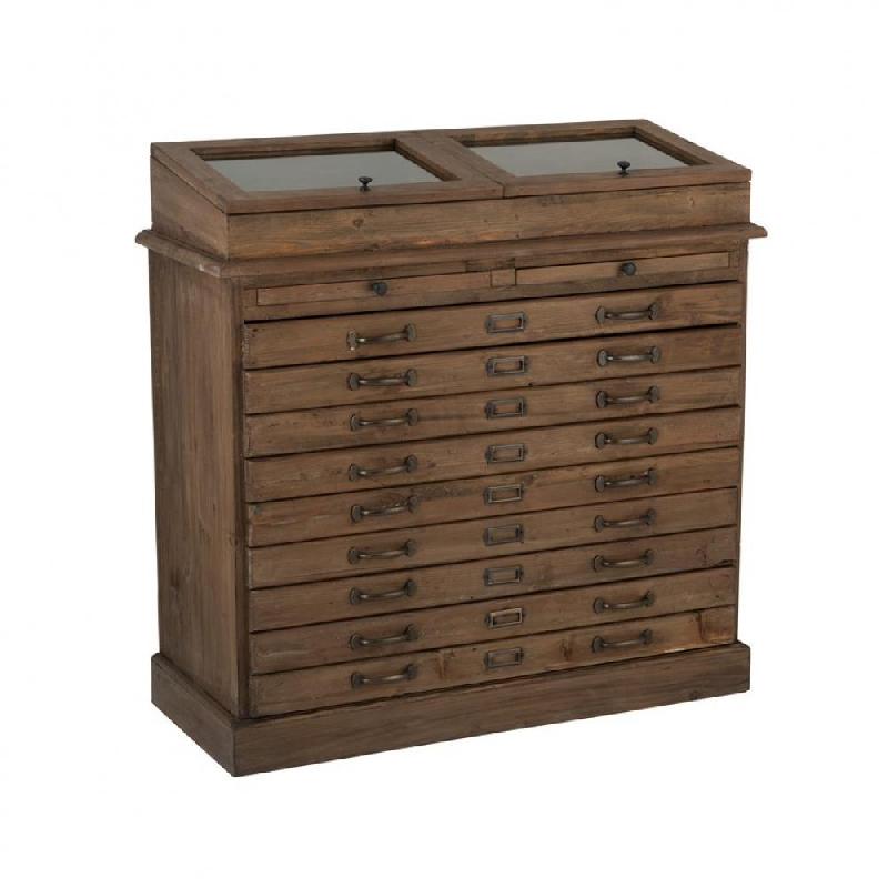 Buffet Soma - 11 tiroirs, 2 vitrines en bois massif vintage - Marron foncé_0