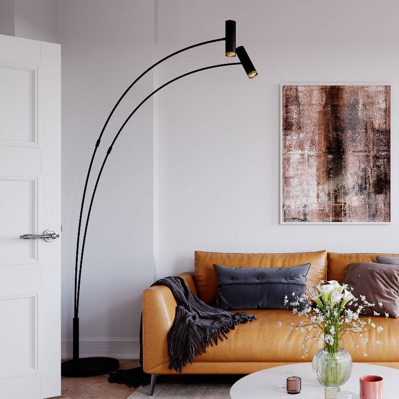 BY RYDÉNS PULS LAMPE SUR PIED ARQUÉE À 2 LAMPES NOIR MAT