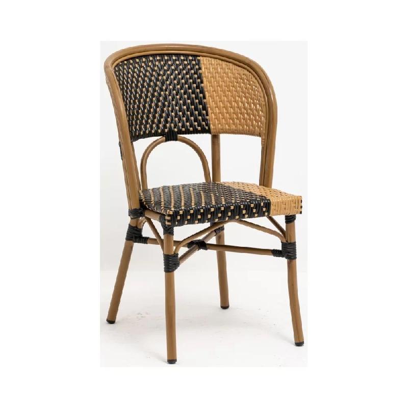 Chaise Bridge en aluminium rotin naturel VINCENNES - Stamp - Empilable par 6 - Tressage wicker bicolore_1