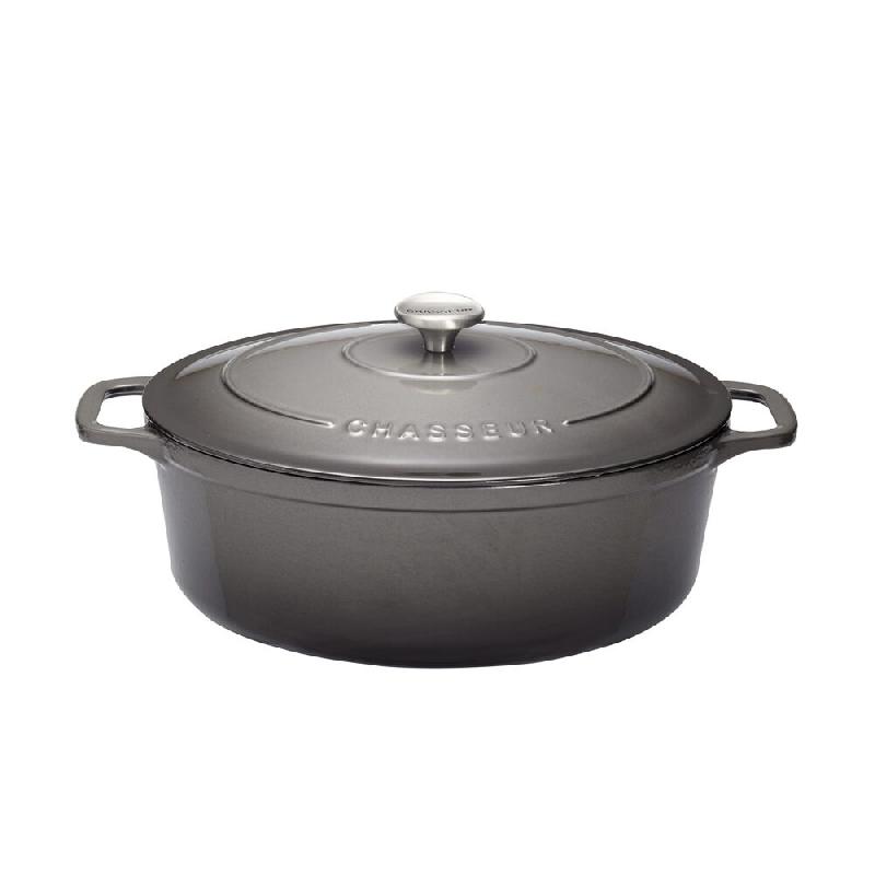 Cocotte ovale 31 cm chasseur gris caviar interieur noir 600 cl Ovale Fonte émaillée Chasseur 39x24.5 cm - gris 3244334731897_0