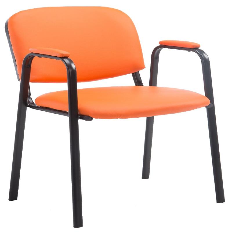 Décoshop26 - Chaise visiteur avec accoudoirs intégrés zone d'attente en PVC orange piètement à 4 pieds en métal noir 10_0003381 - noir métal 30_0