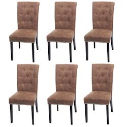 Décoshop26 - Lot de 6 chaises de salle à manger design chesterfield avec rivets métalliques décoratifs tissu marron foncé 04_0007621 - marron 300_0