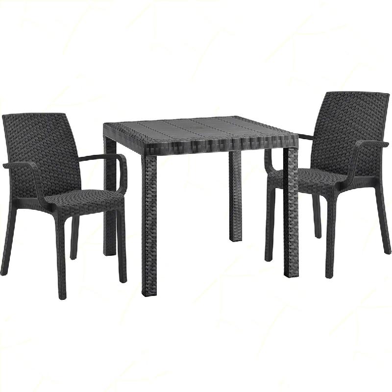 Ensemble de 2 fauteuils avec table carrée en rotin anthracite - noir plastique polypropylène 8050054388533_0