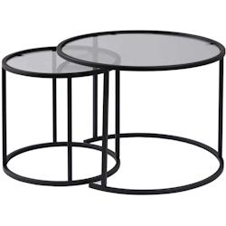 Ensemble de 2 tables gigognes rondes en métal et verre Aurum noir avec verre gris Hanah Home - 8684283511679_0