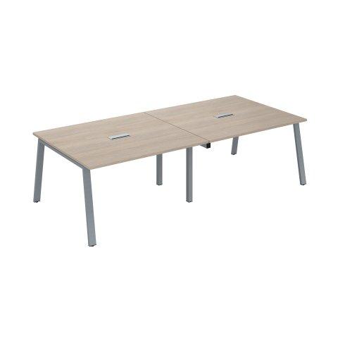 EXTENSION TABLE DE RÉUNION MODULABLE ECLA CHÊNE GRIS L 140 X P 126 PIÈTEMENT MÉTAL ALUMINIUM