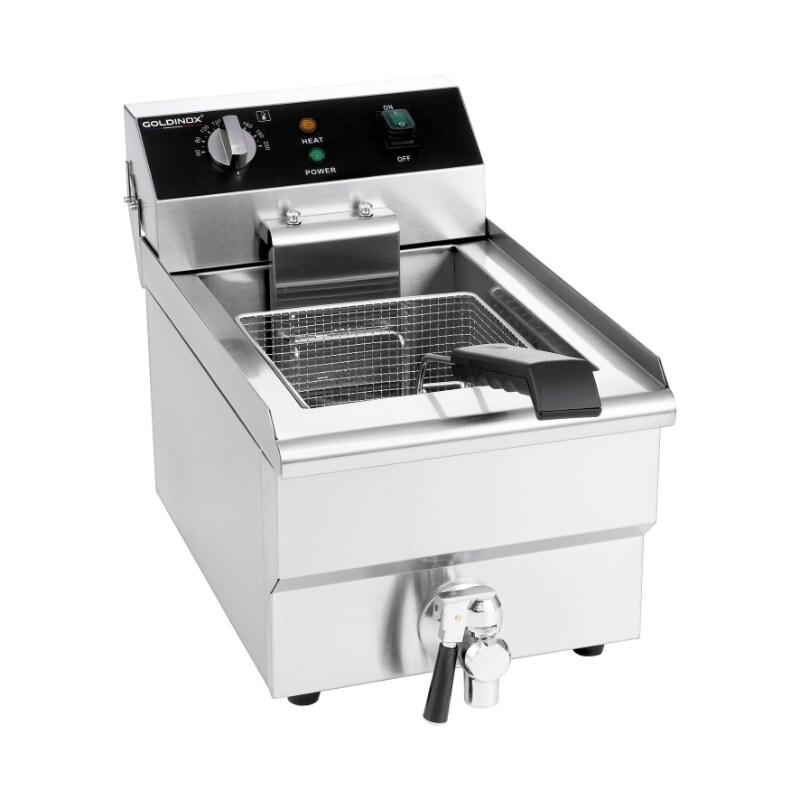 Friteuse électrique à poser professionnelle 10 Litres avec robinet de vidange (230V) PREMIUM - GOLDINOX - inox 3701770808113_0