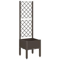 Helloshop26 - Jardinière bac lit surélevé plantes fleurs terrasse jardin avec treillis 40 x 40 x 142 cm PP marron 02_0038292 - 3000214190389_0