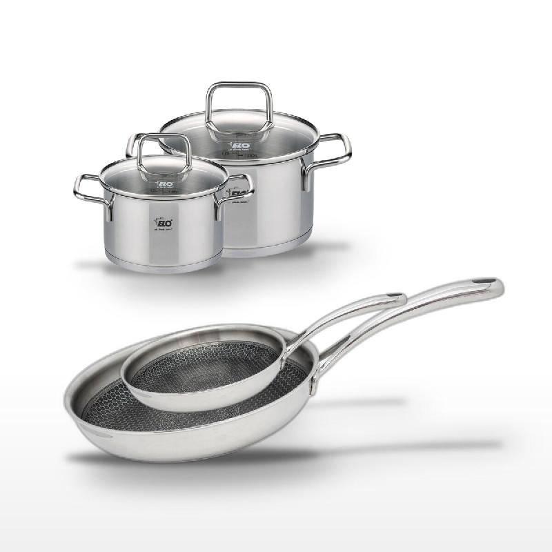 Lot 2 Poêles 24/28cm & 2 Faitouts 16/20cm Elo Relief Evolution - gris inox 3176239954906_0