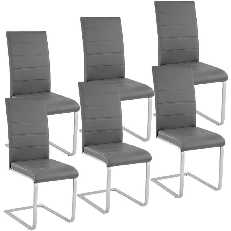 Lot de 6 chaises design carré élégant - Pieds acier, rembourrage confortable et facile à nettoyer - Salon, Cuisine, Salle à manger - Gris 08_0000122_0