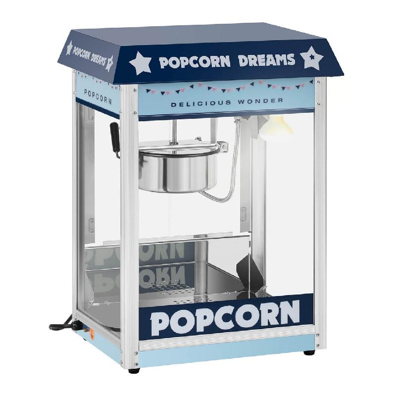 Machine à pop-corn coloris bleu - 1600W - capacité 5-6 kg/h - acier inoxydable et Téflon - modèle 14_0002331_0