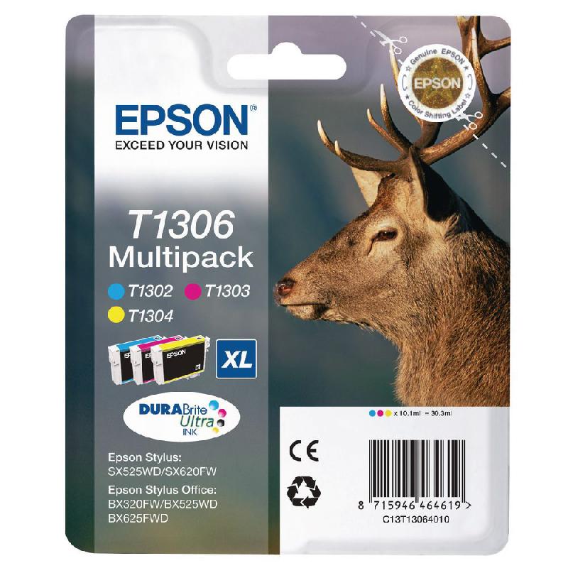 MULTIPACK EPSON T1306 - JAUNE, CYAN, MAGENTA - HAUT RENDEMENT