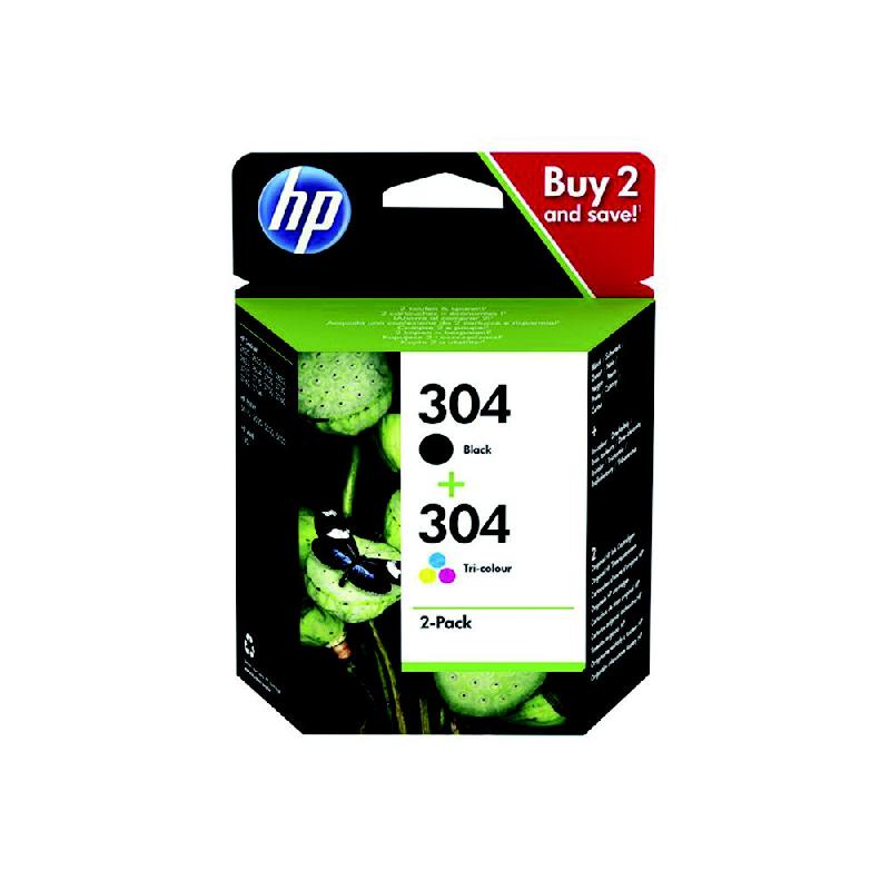 PACK 2 CARTOUCHES HP 304 NOIR ET COULEURS POUR IMPRIMANTES JET D'ENCRE