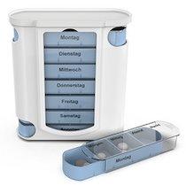 PILULIER SEMAINIER, POUR 7 JOURS, 4 CASES, BLEU / BLANC - LOT DE 3