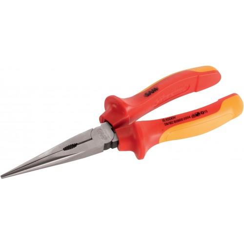 PINCE À BEC STRIÉ DEMI-ROND DROIT - BRANCHES BI-MATIÈRE ISOLÉES 1000V - LONGUEUR 200 MM SAM OUTILLAGE