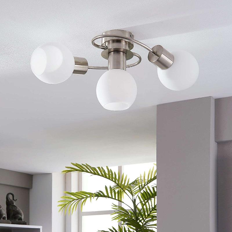 LINDBY PLAFONNIER CIALA, 3 LAMPES, COULEUR NICKEL, VERRE