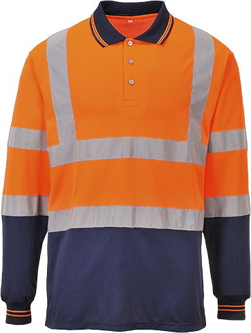 Polo bicolore manches longues orange et marine S279 - respirant, bandes réfléchissantes, norme EN ISO 20471 classe 2_0