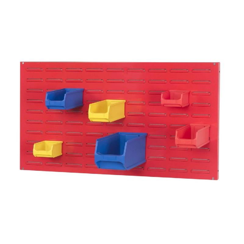 PROREGAL Système de support, panneau système rouge avec 45x bacs à bec grises 1.0 | Dimensions HxL 50x100cm | Bac à bec, boîtes de rangement - ro_0