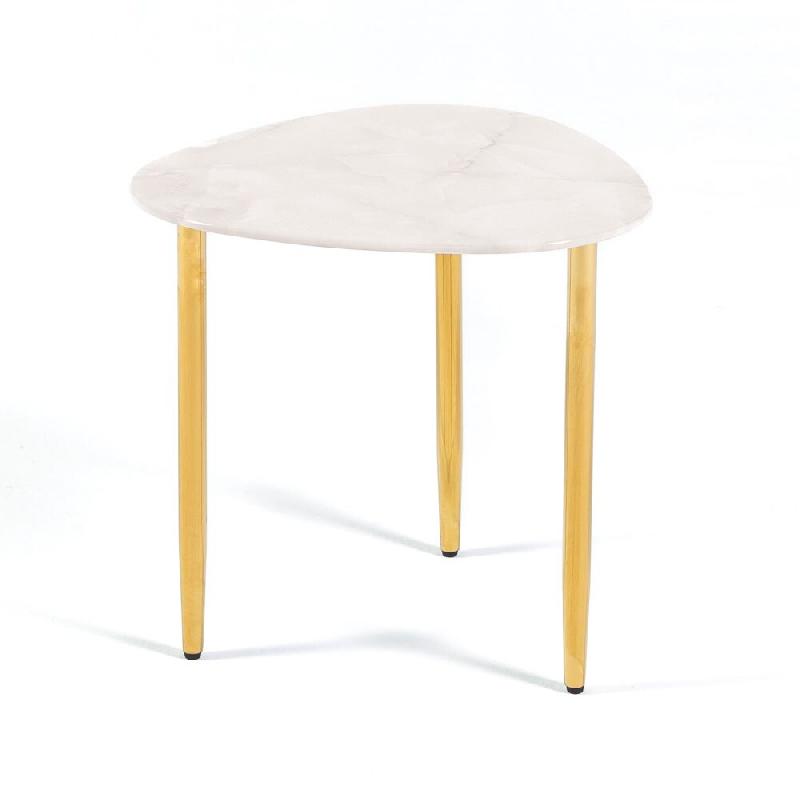 RATTATAN Table basse moderne, plateau en verre effet marbre, pieds en métal, design élégant et compact pour salon, chambre ou coin lecture – KAIR_0