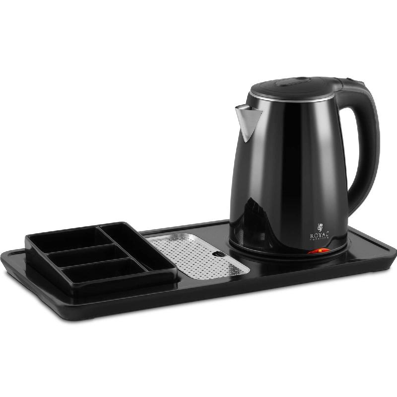 Royal Catering - Royal Catering Plateau De Courtoisie Hôtel Avec Bouilloire Électrique Inox Sans Fil RC-HKS01 (1,2 l, 1 800 W, Plateau À 4 - noir 4_0