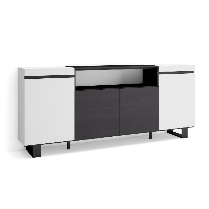 SKRAUT HOME Buffet salon et cuisine, 200x87x35cm, 4 Portes, Design industriel, Blanc et noir - blanc Bois manufacturé 58_10_0