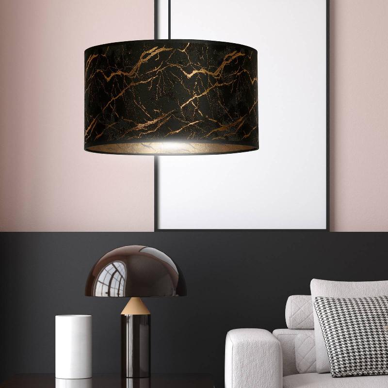 EMIBIG LIGHTING SUSPENSION JARI TISSU 1 LAMPE, NOIR MARBRÉ