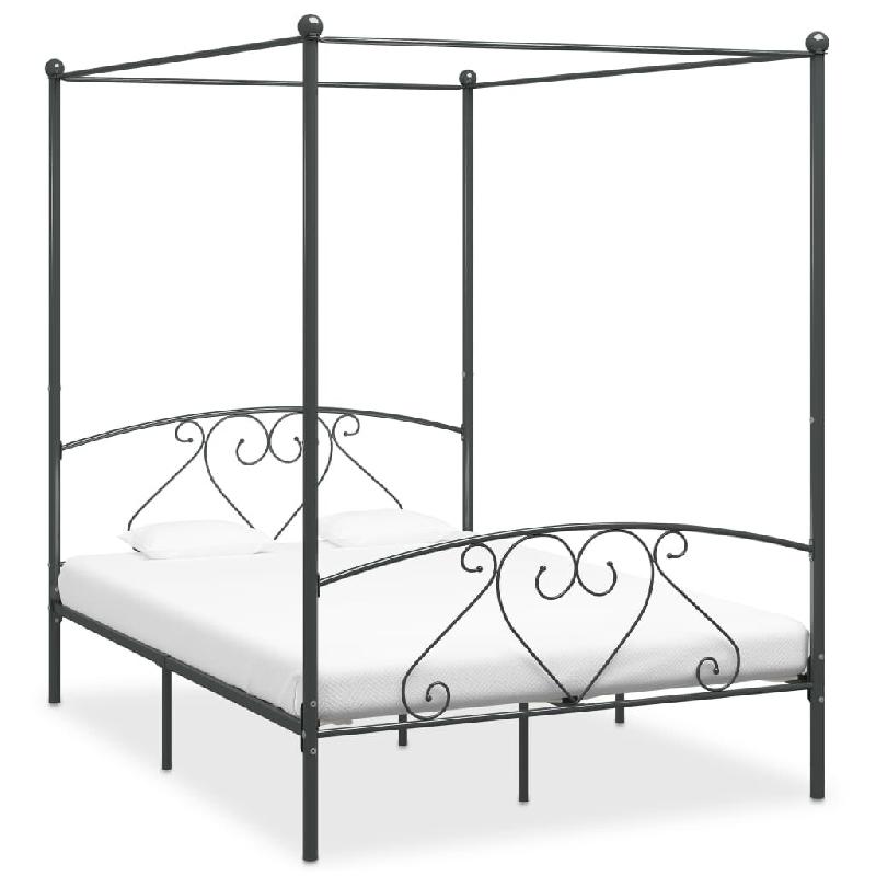 VidaXL Cadre de lit à baldaquin sans matelas gris métal 160x200 cm Modèle Xermoniax - 284444_0