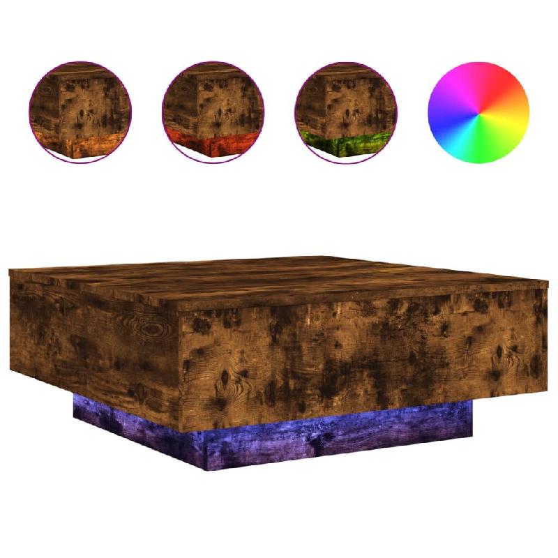 VidaXL Table basse avec lumières LED chêne fumé 80x80x31 cm Modèle Nova Industriel - 836592_0