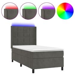 Décoshop26 - Lit LED avec sommier, tête de lit réglable, matelas à ressorts ensachés et surmatelas 80x200cm - tissu velours gris foncé TDL0208274 - gris_0