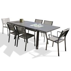 DCB GARDEN - Ensemble repas de jardin 6 places en aluminium gris anthracite avec rallonge - STOCKHOLM - STOCK225ALU+4CH+2FT_0
