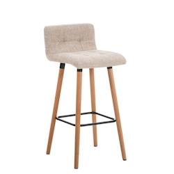 Décoshop26 - Tabouret de bar en tissu crème coutures décoratives pieds en bois avec repose-pieds 10_0000046 - 3000885169608_0