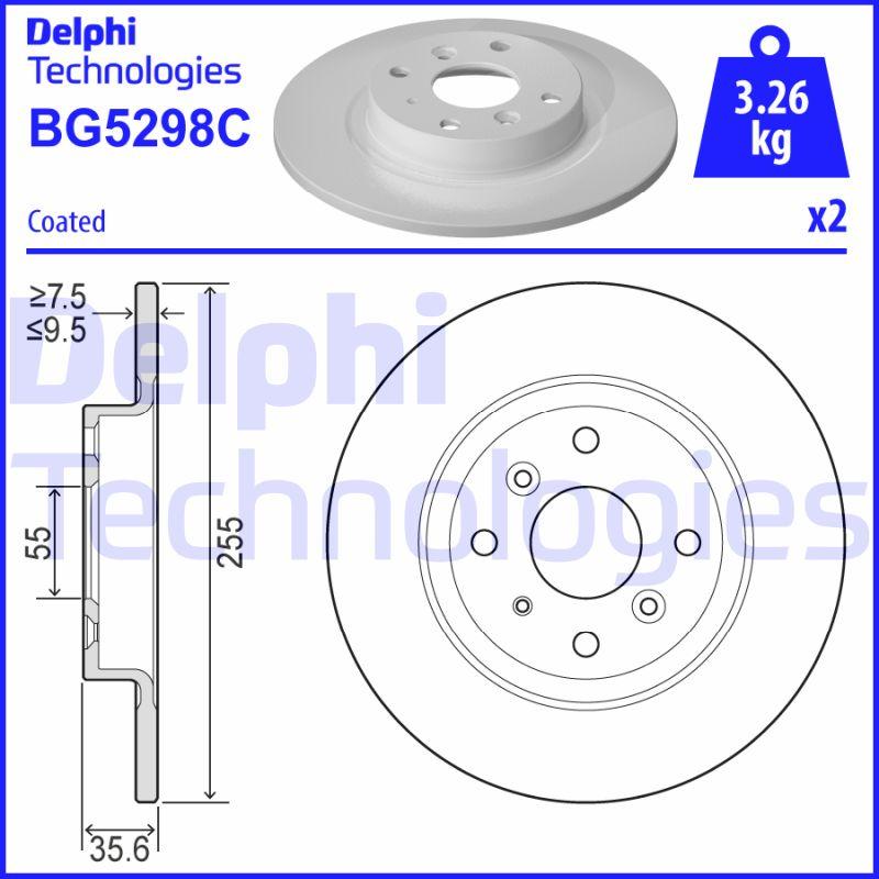 Disque de frein Delphi BG5298C - boîte de 2 disques - arrière - type plein_0