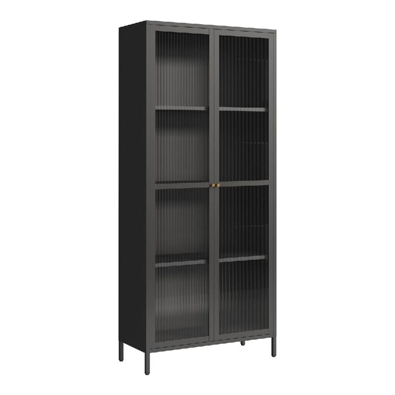 Helloshop26 - Armoire étagère meuble de rangement 180 x 80 x 35 cm vitrée acier verre noir 03_0008936 - noir verre 3000224427567_0
