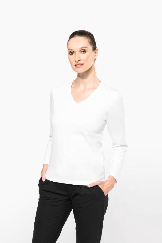 T-shirt Supima col V manches longues femme - Kariban Premium - 100% coton peigné - Réf: PK307_0