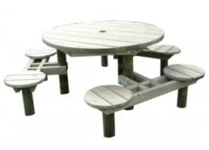 Table pique-nique 6 places Muscat en pin du Nord - pré-montée à sceller - Ø 1,20 m_0