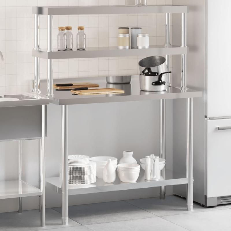 Vidaxl table de travail de cuisine avec étagère 110x55x150 cm inox 3208908_0