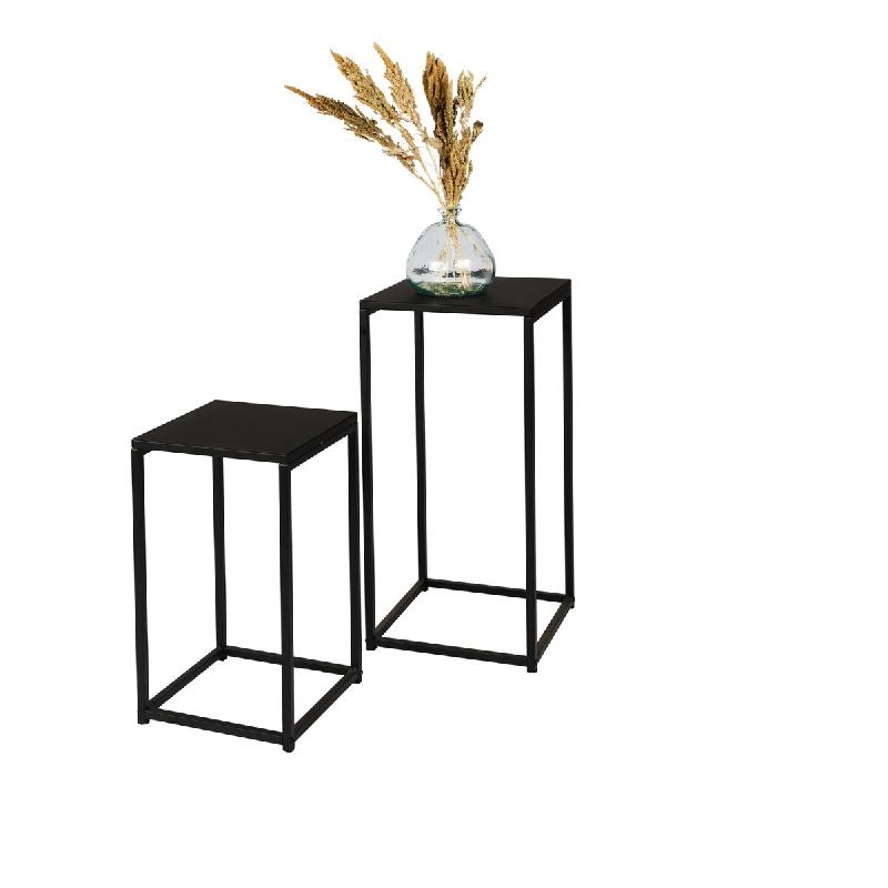 WDMT Lot de 2 tables d'appoint - Design minimaliste en métal - Noir - transparent verre FN151322_0